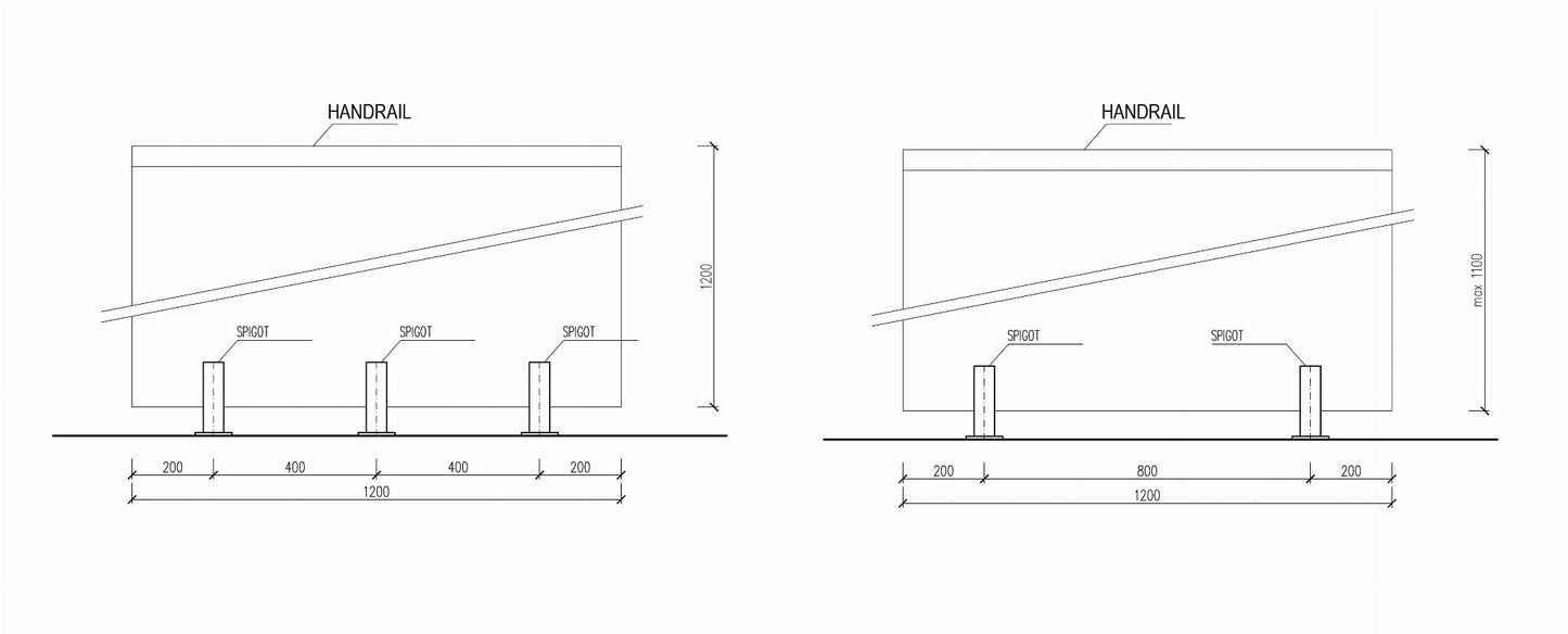 SPIGOT 50x50 mm H=182 mm Glas 12–17,52 mm AISI 304 satiniert