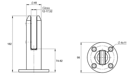 Bodenhalter-Spigot 49/182, Glas 12-17,52 AISI 304 satiniert