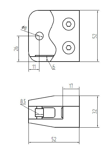Glas Klemme 52x52 mm für Flach, AISI 316, SATIN